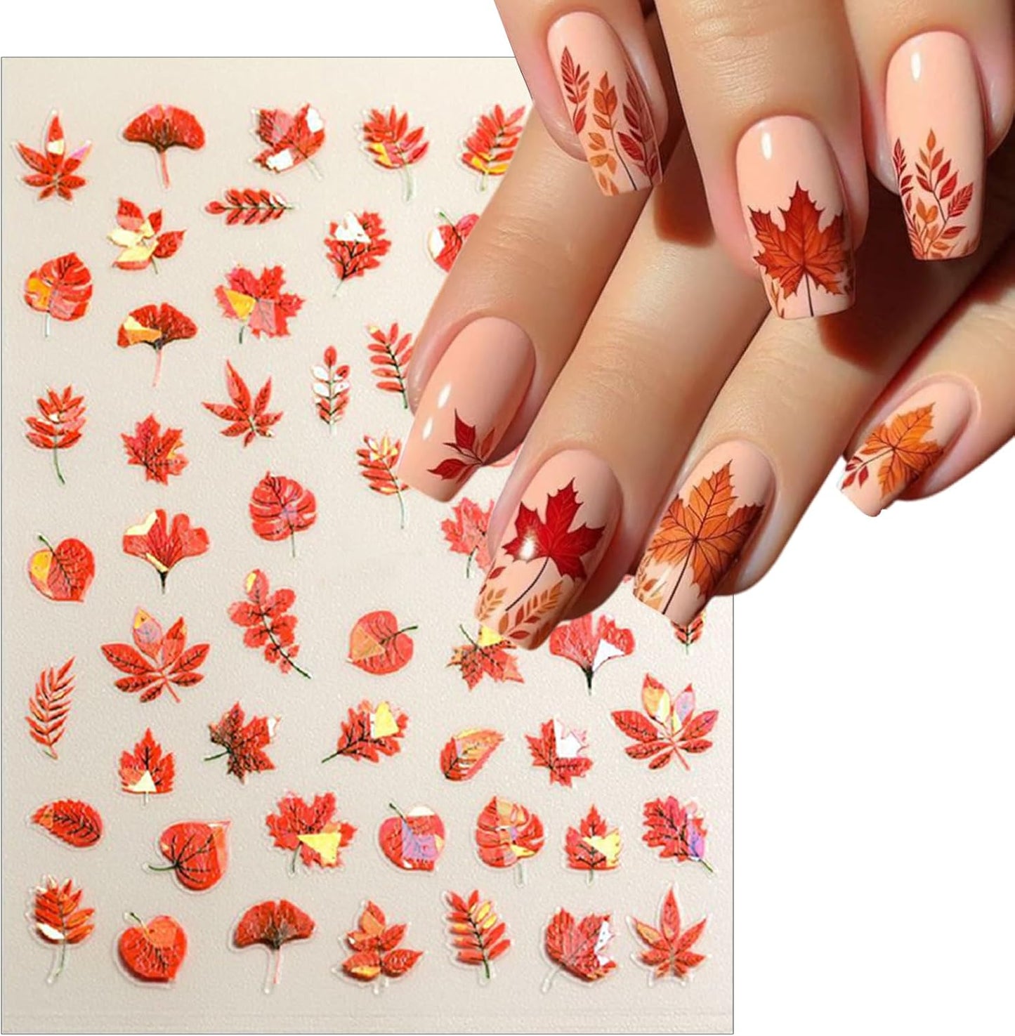 8 Sheets Fall Nail Stickers for Nail Art 3D Magic Maple Leaf Nail Decals Self-Adhesive Hot Stamping Leaves Nail Stickers Fall Ginkgo Leaf Design Sticker for Women Thanksgiving Manicure Decoration