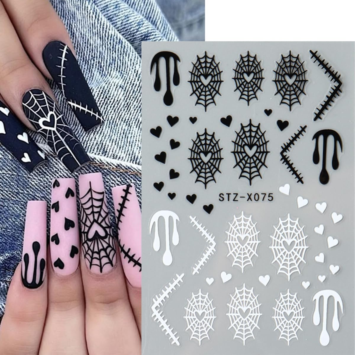 Halloween Nail Art Stickers Decals 3D Ghost Spider Web Nail Stickers 6PCS Cute Ghost Love Heart Spider Web Bandage Eye Ball Halloween Nails Design Adhesive Stickers for Women DIY Nail Art Decorations