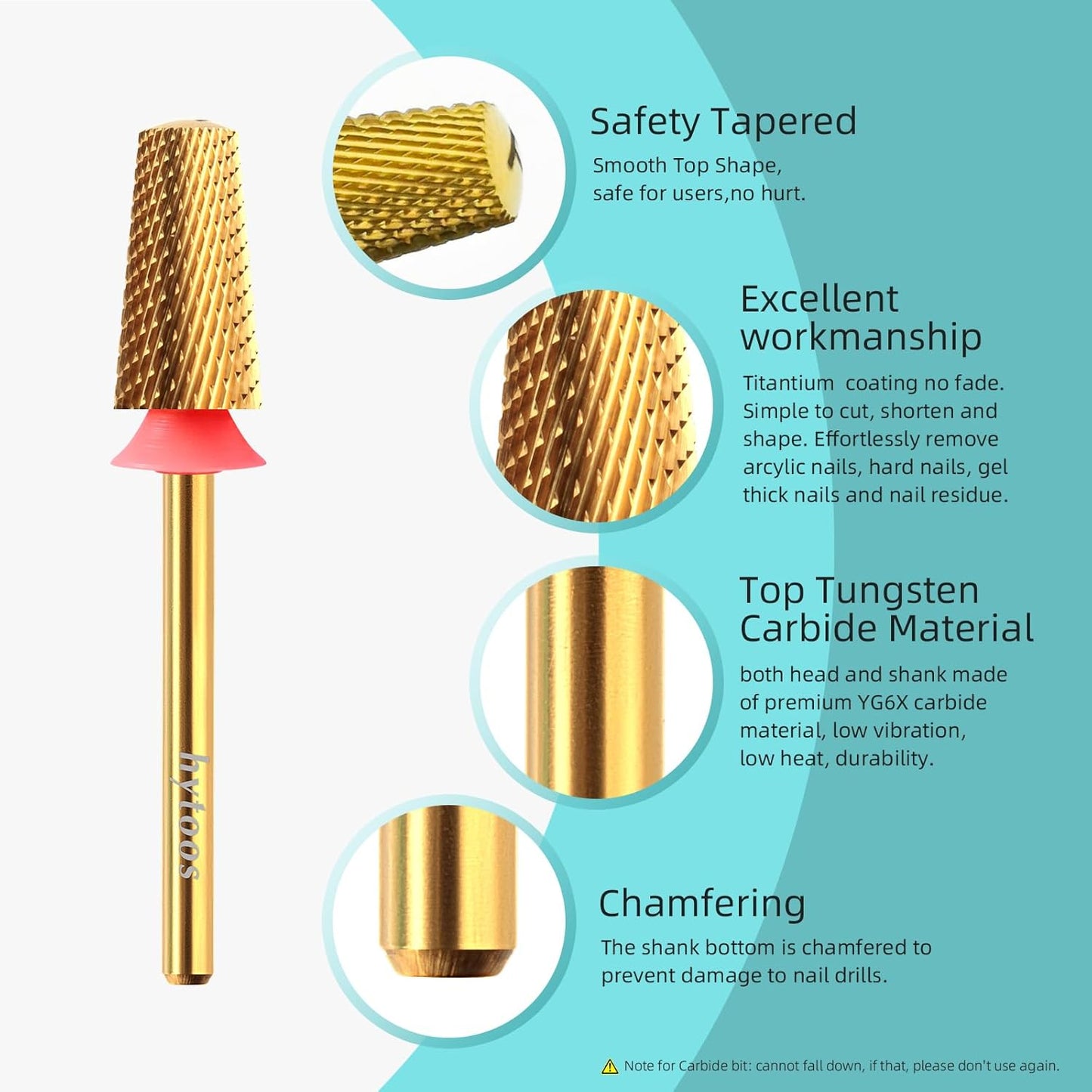 Fine Safety Tapered Nail Drill Bits,Titanium Coating Rounded Top Barrel Carbide Nail Bits, 3/32 Two-way Rotate, Manicure Nails Art Accessories Soft Gel Remover (F, titanium)