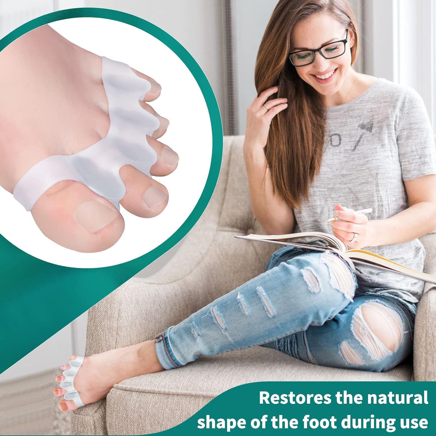 Pack of 10 Toe Separator, Silicone Toe Spacers for Correct Toe Alignment, Toe Spreader for Bunions Correct, Restore Overlapping Toes to Original Shape(Size: XL)