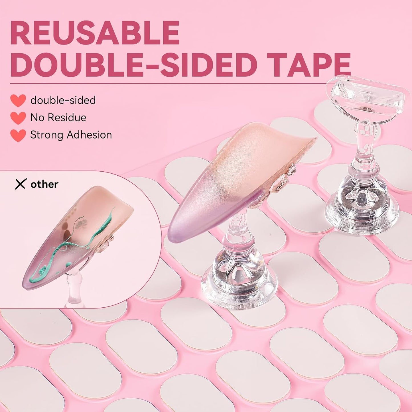 Nail Stand for Press On Nails Art Display Practice 2 Sets, 1 Heart Shaped Acrylic Magnetic Nail Stands, Fake Nail Holder Tips With 200 PCS Double-Sided Tape, Nail Kit Home DIY Salon Supplies