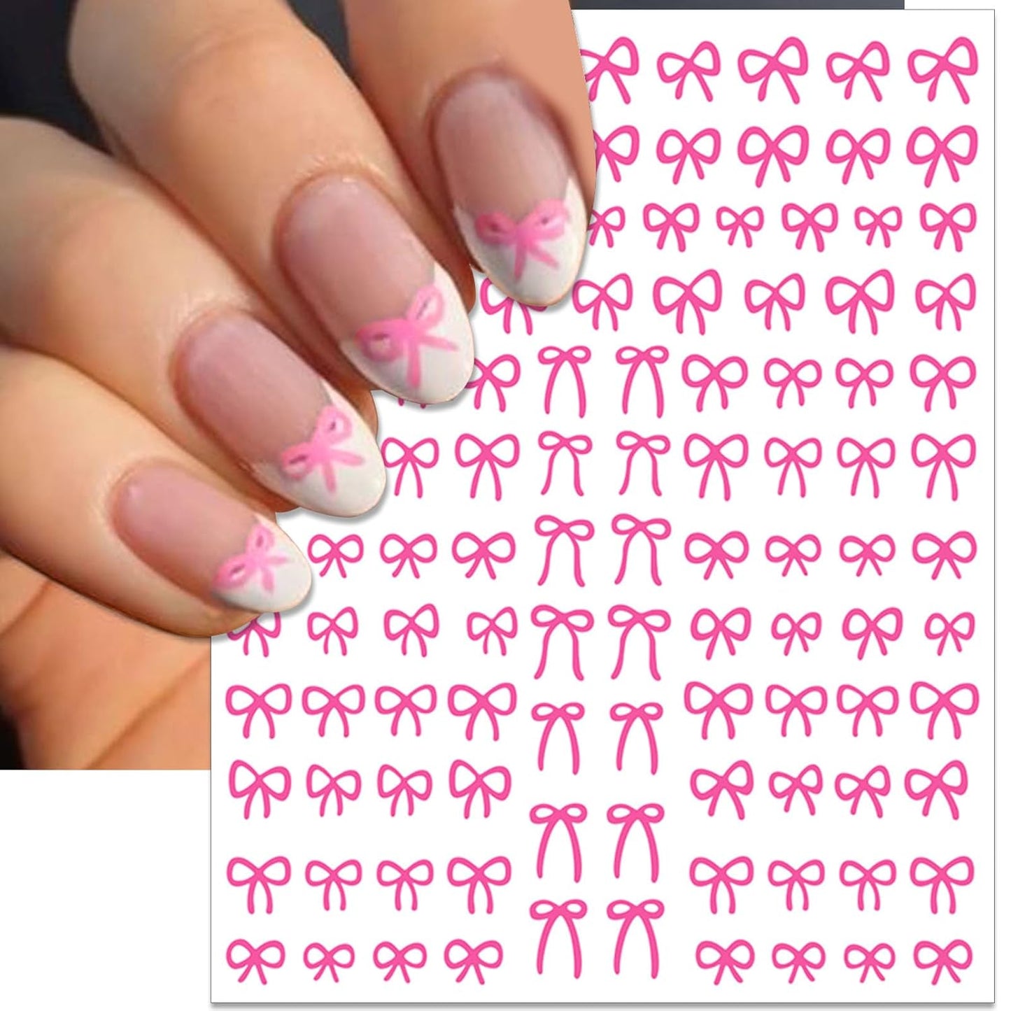 Bow Nail Art Stickers - Colorful Mini Bow Self-Adhesive Nail Decals for DIY Valentines Day Manicure (6 Sheets)