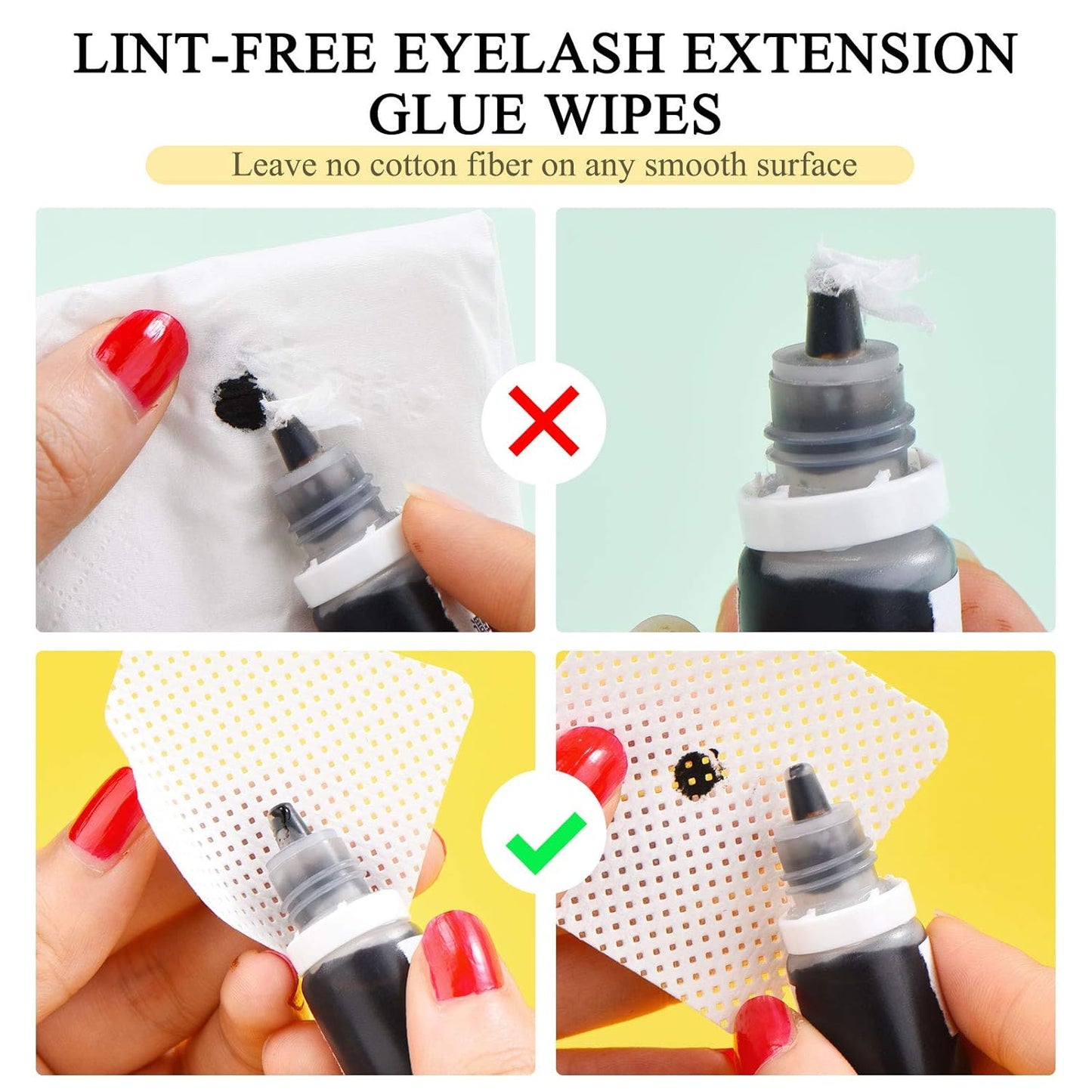 Maitys 1000 Pieces Eyelash Extension Glue Wipes Eyelash Glue Cleaner Non Woven Fabric Wipes Lash Supplies Accessories Tools for Extension Nail Polish Bottle(White)