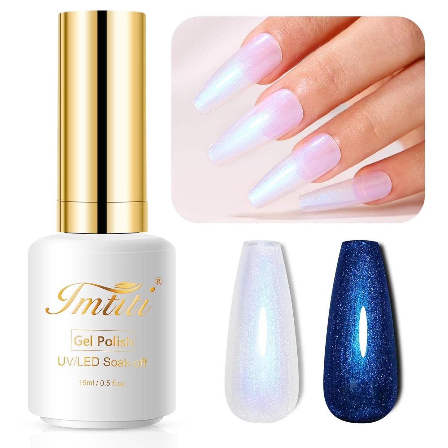 Imtiti Pearl Nail Polish, 0.5 Fl Oz Blue Transparent Shell Shimmer Nail Gel Polish Mermaid Nail Drawing Gel Polish Iridescent Pearlescent Spring Summer Nail Polish Soak Off Led UV