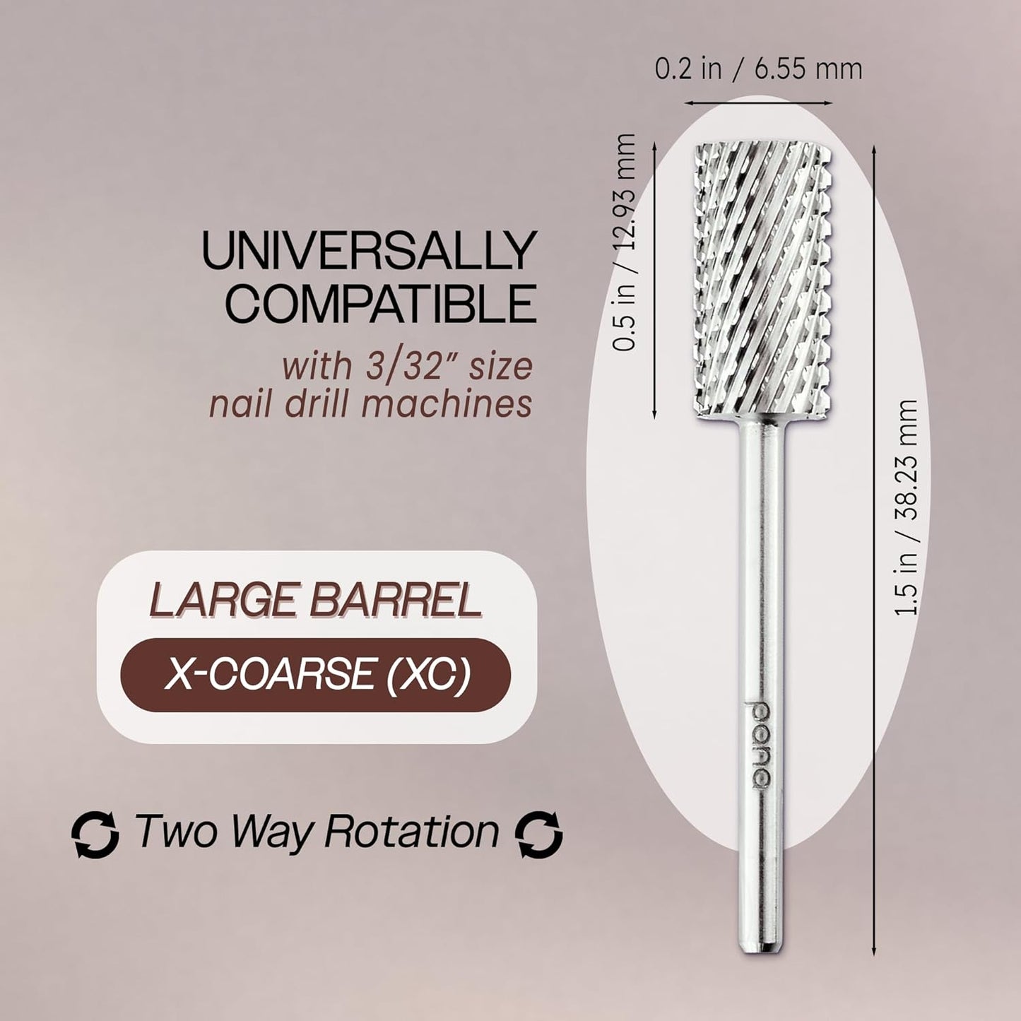 PANA Professional 3/32" Shank Size - Flat Top Large Barrel Silver Carbide Bit Extra Coarse Grit - Nail Drill Bit for Dremel Machine