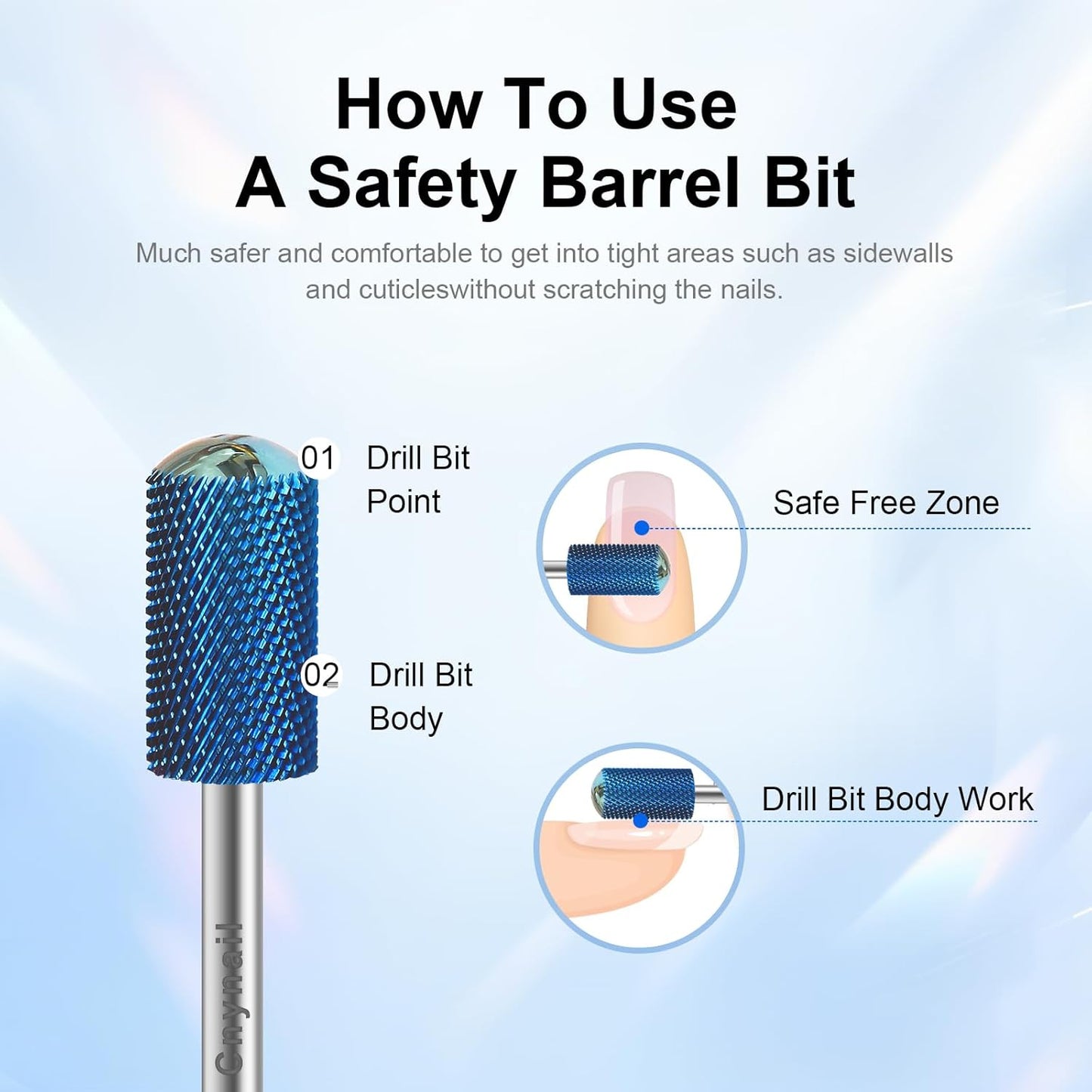3/32" Large Barrel Smooth Round Top Tungsten Carbide Nail Drill Bit Safety Bit for Gel & Acrylic Removal, 2-Way Rotating Efile Tip, Salon Electric File Accessory (F Grit, Blue)