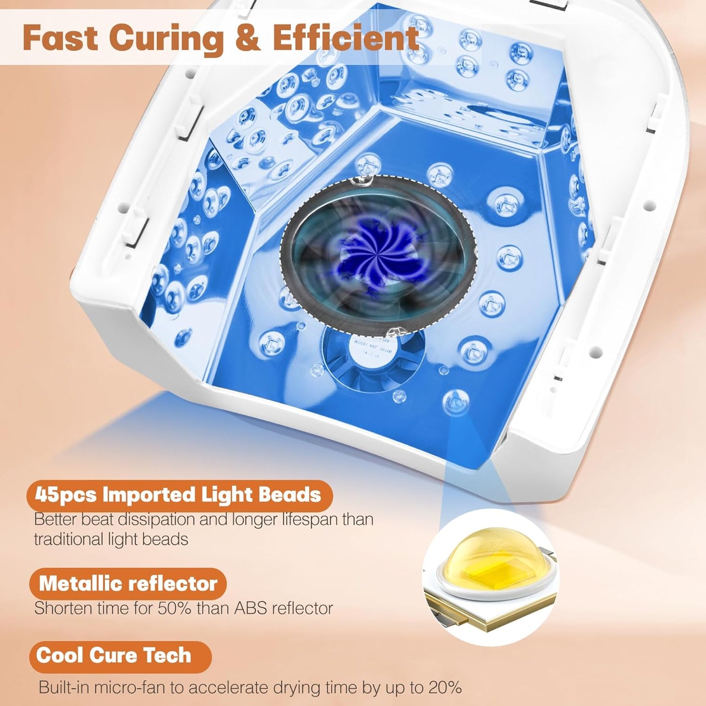 UV LED Nail Lamp, 72W Cordless Nails Lamp with Fan Professional LED Nail Light for Gel Nails Nail Dryer with 45 Beads, Perfect for Salon Manicure, Pedicure(Silver)