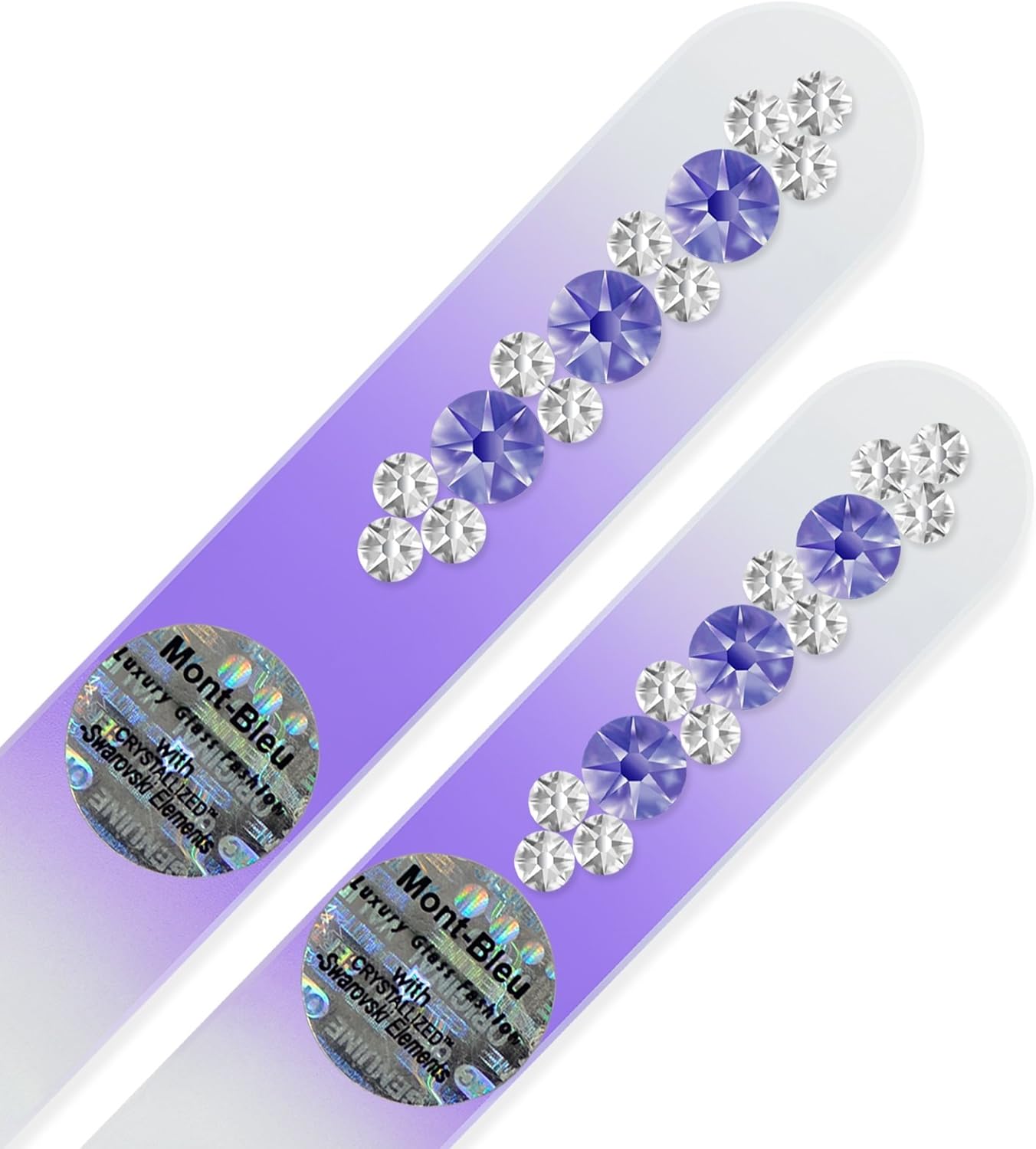 Nail File - Mont Bleu Set of 2 Glass Nail Files Hand Decorated with Crystals - Handmade Gifts - Czech Tempered Glass - Glass Fingernail Files - for Natural Nails - Crystal Nail Files