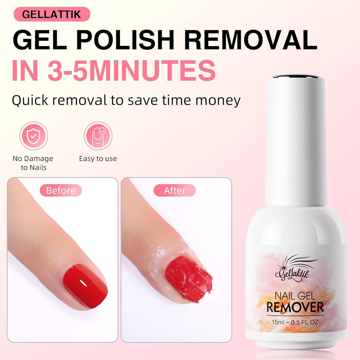 Gel Polish Remover Kit, 15ml×3 Set with Gel Polish Remover for Nails & Cuticle Oil & Liquid Latex Tape, No Soaking or Wrapping, Removes Gel Nails in 3-5 Minutes, Nail Care Set