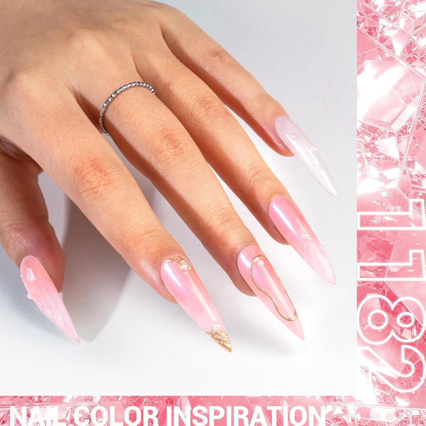 MelodySusie Pink Shimmer Glitter Gel Nail Polish,0.5fl oz Soak Off UV LED Translucent Jelly Glitter Pink Sheer Gel Polish Gift for Women Nail Art Manicure Salon DIY Nail Design Decoration at Home-1182
