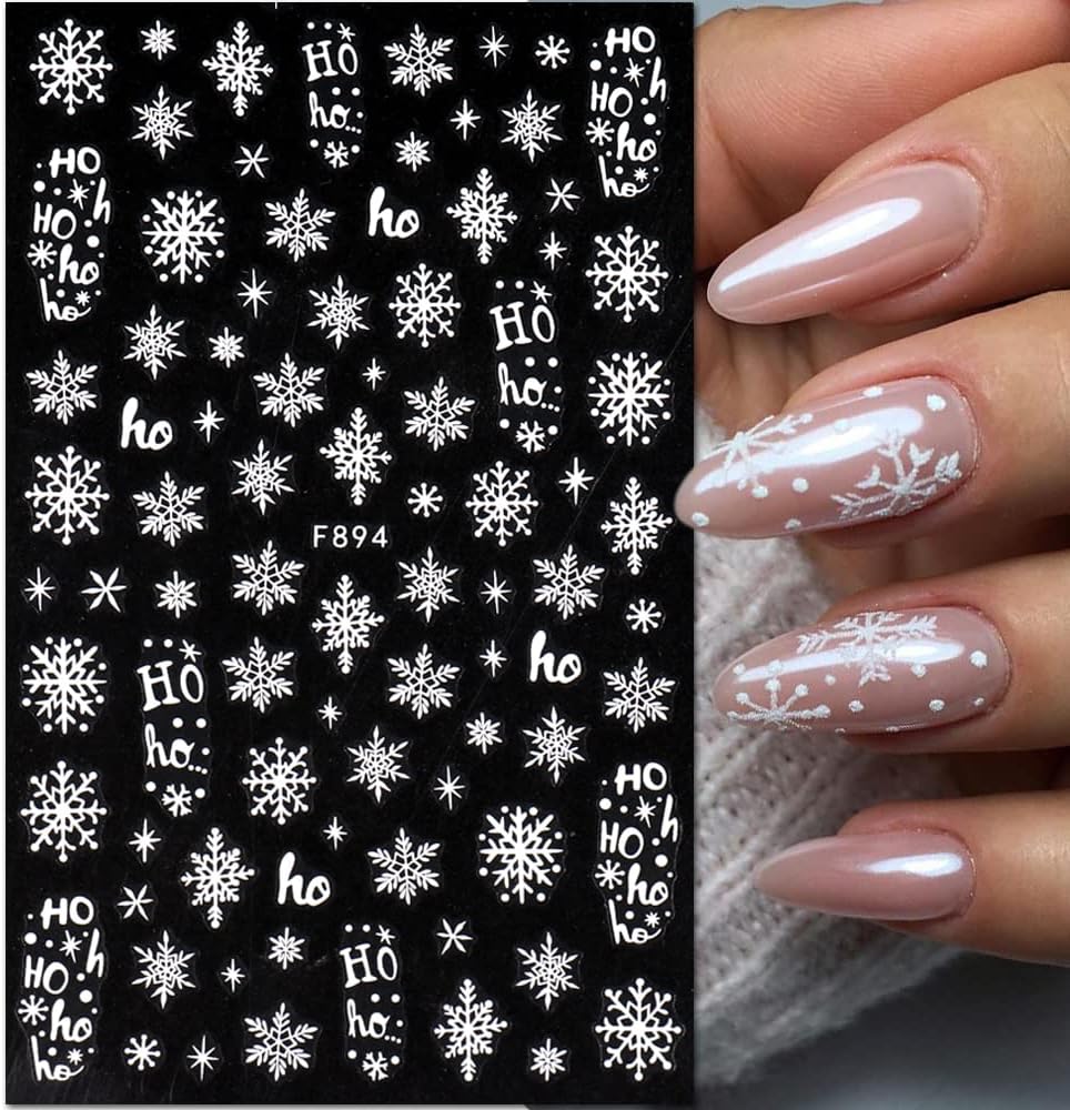 8 Sheets Christmas Nail Art Stickers Decals Self-Adhesive Holiday White Snowflakes Winter Nail Supplies Nail Art Design Decoration Accessories