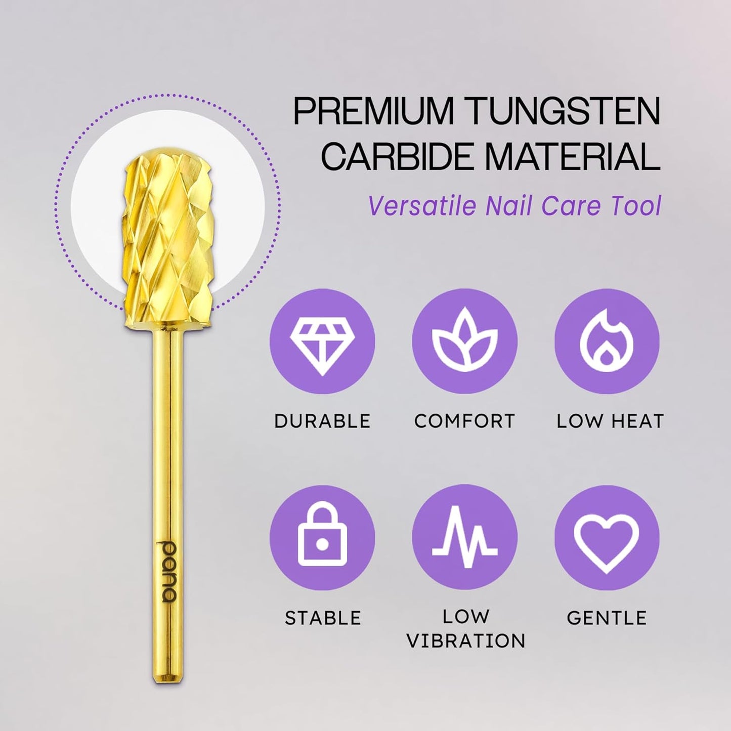 PANA 3/32" Large Smooth Round Top Safety Carbide Nail Drill Bit for Gel Polish & Acrylic Removal Nail Salon Manicure Pedicure Electric File Tools (Large Barrel - Gold, 5X Coarse)