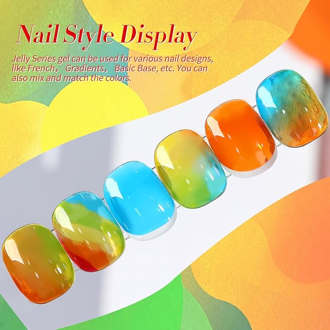 Born Pretty Neon Jelly Gel Polish Halloween Gel Nail Polish,Blood Wine Red Burgundy Brown Blue Purple Green Translucent,Soak Off U v LED Light Cure Nail Art Kit for Salon Manicure and DIY at Home