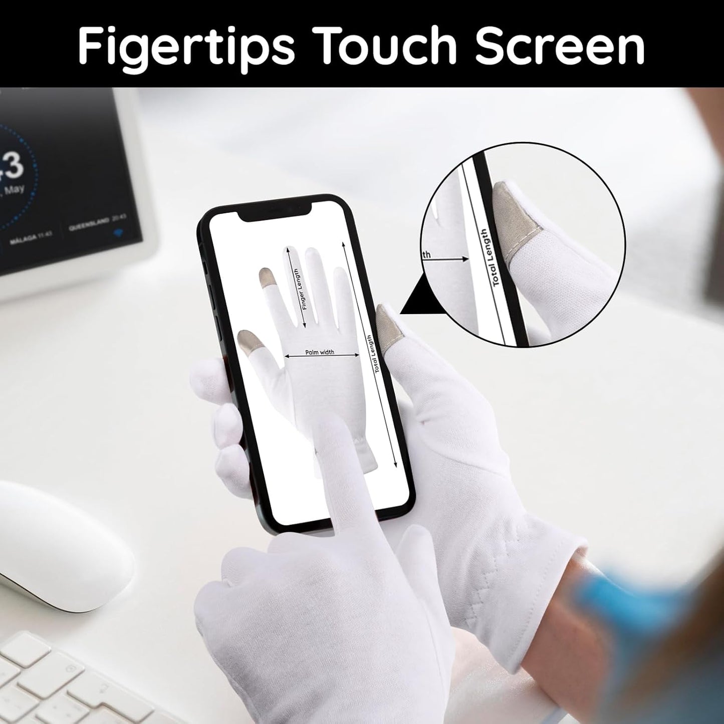 Segbeauty 12pcs Touchscreen Fingers Moisturizing Gloves, 6 Pairs Hand Gloves Moisturizing Overnight with Elastic Band for Women and Men, White Cotton Gloves Overnight Sleeing for Work Dry Hands Medium