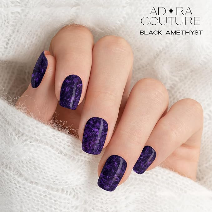 Semi Cured Gel Nail Strips with 30 Pieces - UV Gel Stickers, Manicure Kit, Easy Application Wraps Includes Prep Pads, Nail File, Wooden Stick - UV Light Required (Purple Flake)