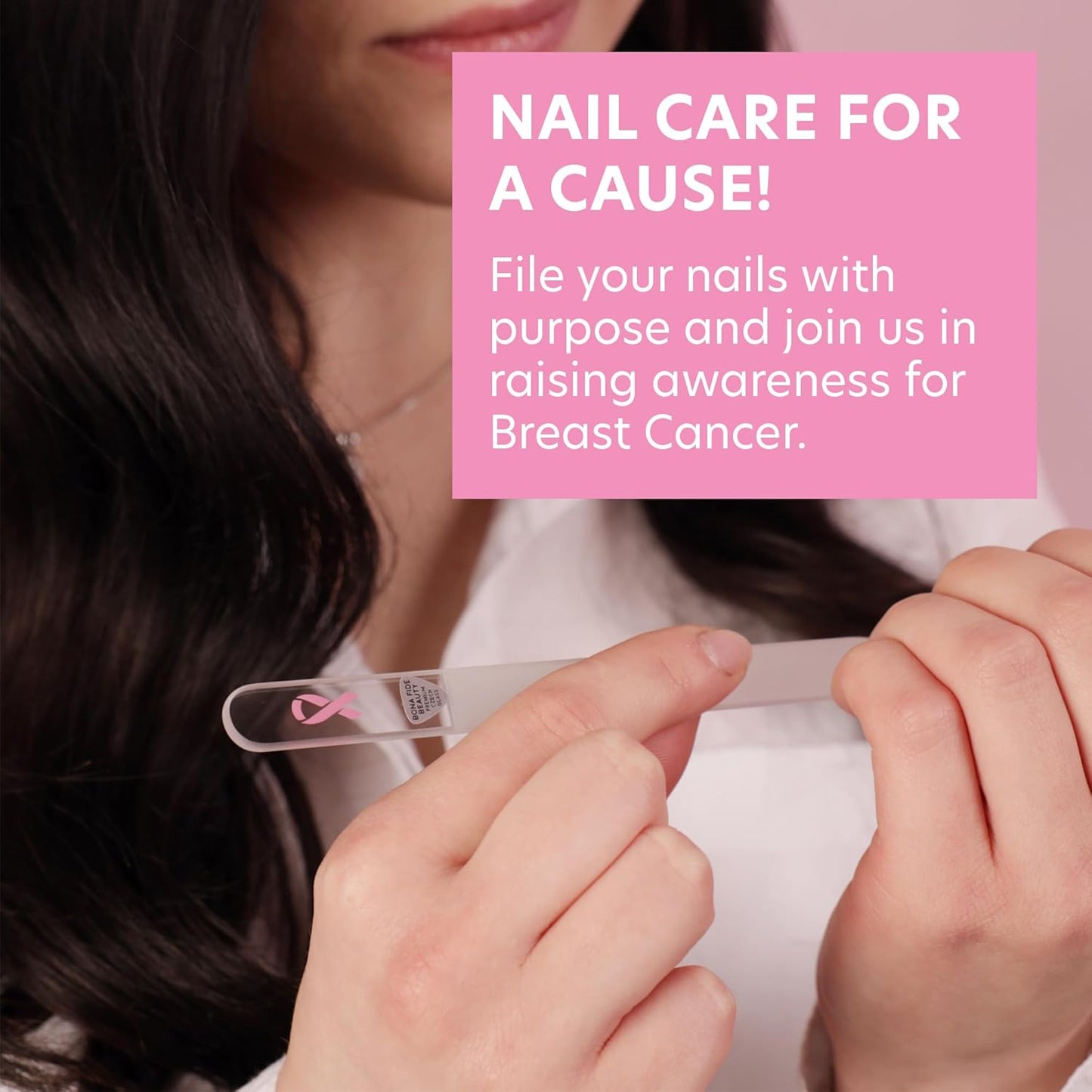 Bona Fide Beauty Czech Glass Nail File with Pink Ribbon - Breast Cancer Awareness Nail Filer for Cause, Pink Ribbon Nail File.