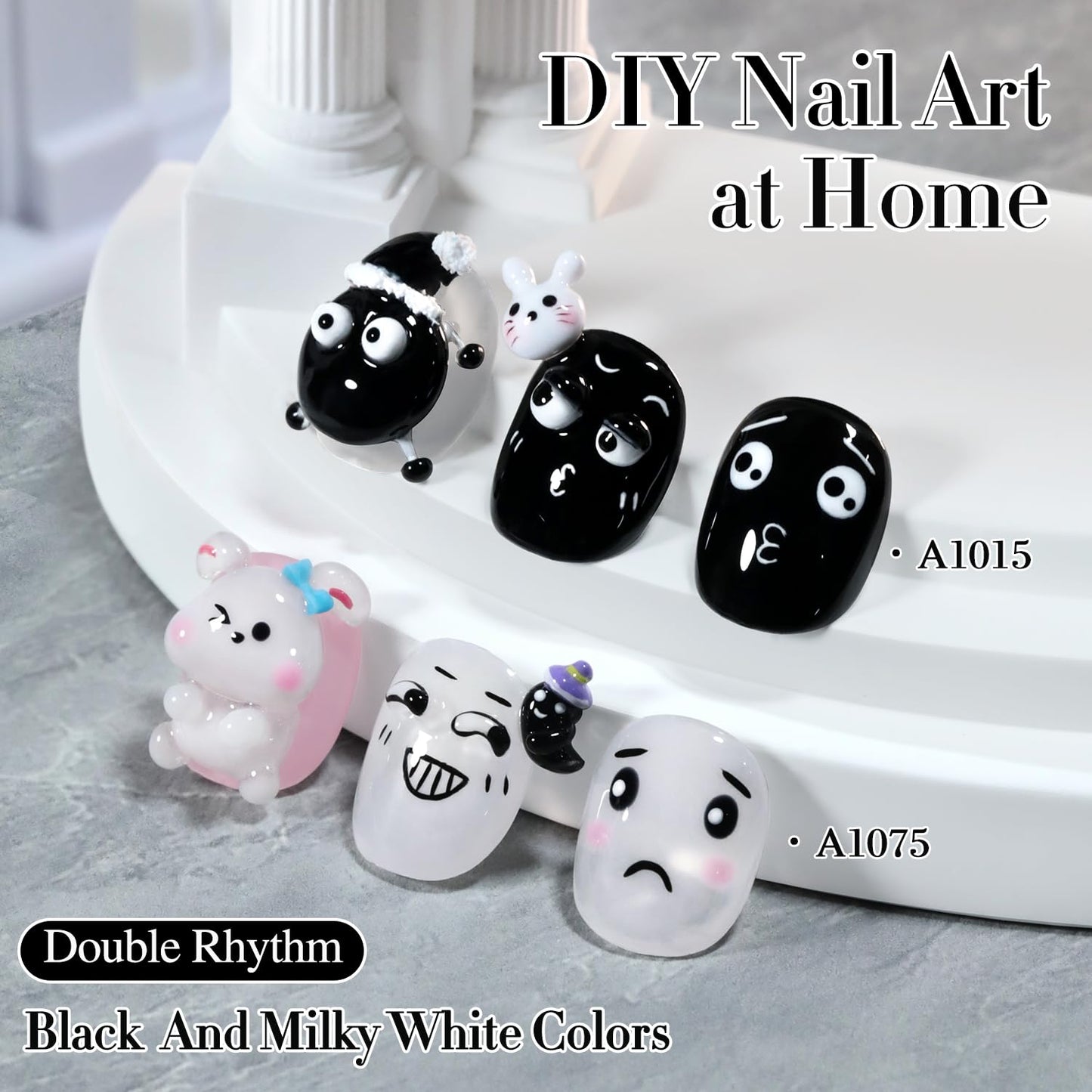 Double Rhythm 2 Pcs 15ml UV Gel Polish Set Pure White And Black Color Gel Nail Polish Kit Nail Art Salon DIY (Black and Milky White-A1015+A1075)