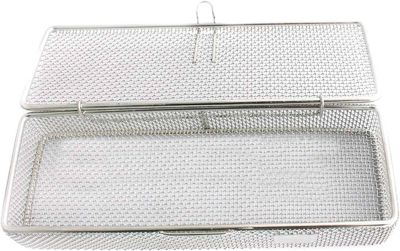 OdontoMed2011 Instrument Tray and Mesh Perforated Baskets Sterilization Tray 9" X 3" X 1" with Lid Stainless Steel, OD2011-DN-312