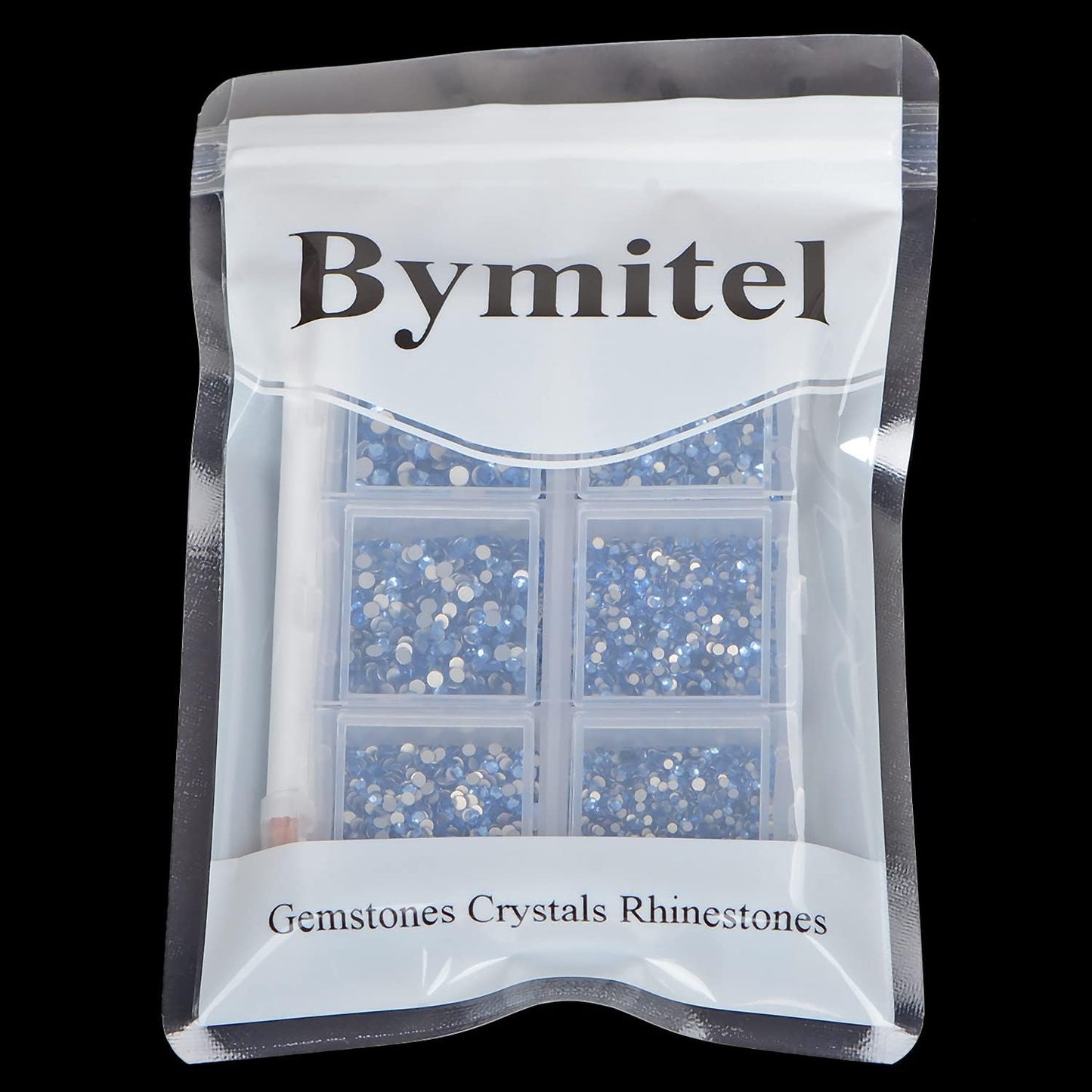Bymitel 7200 Pieces 6 Mixed Sizes Glue Fix on Glass Rhinestones Round Crystal Gems Flatback for DIY Jewelry Making with one Picking Pen(6-Sizes 7200PCS, Lt. Sapphire)