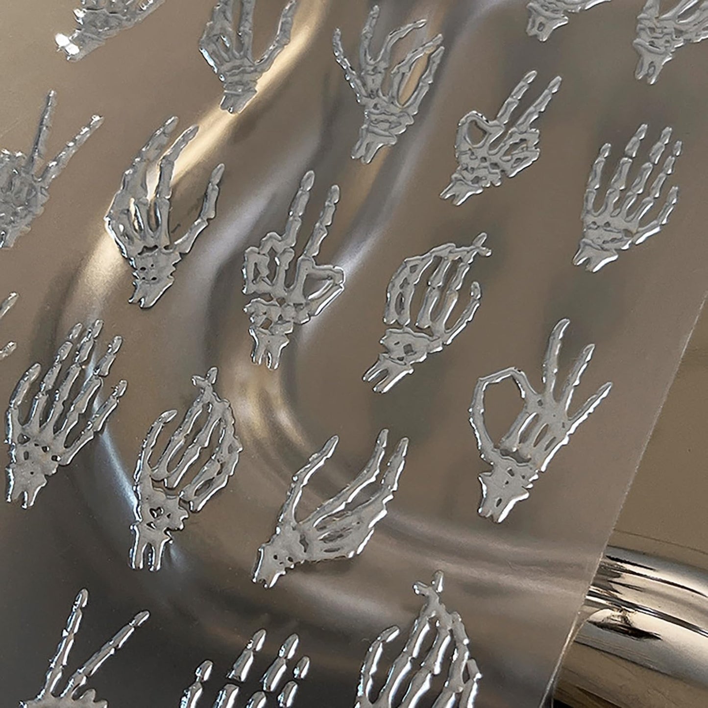 2 Sheets 5D Halloween Nail Stickers for Nail Art Self-Adhesive Embossed Hand Bones Nail Art Stickers Gold Silver Horror Hand Bone Nail Decals Halloween Nail Design Sticker for Women DIY Manicure