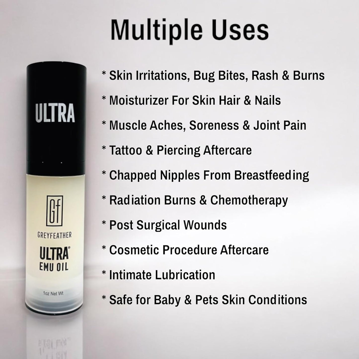Greyfeather Ultra Emu Oil – 45% More Anti-Inflammatory Properties | Deep Moisturizer for Skin, Hair & Nails | Supports Wound Healing, Reduces Scars, Soothes Irritations, Boosts Collagen & Hair Growth