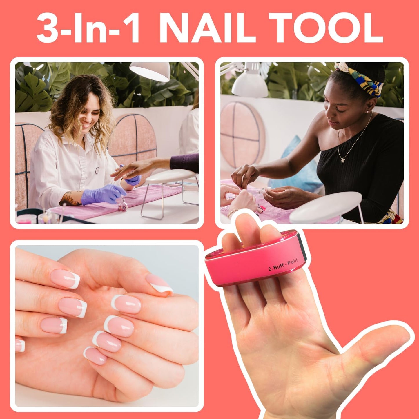 Iconikal 8-Pack Pink & Black 3-Way Nail Buffing Block Loops, Rounded Rectangle Shaped Manicure Tools for Filing, Buffing & Shining Natural Acrylic Nails