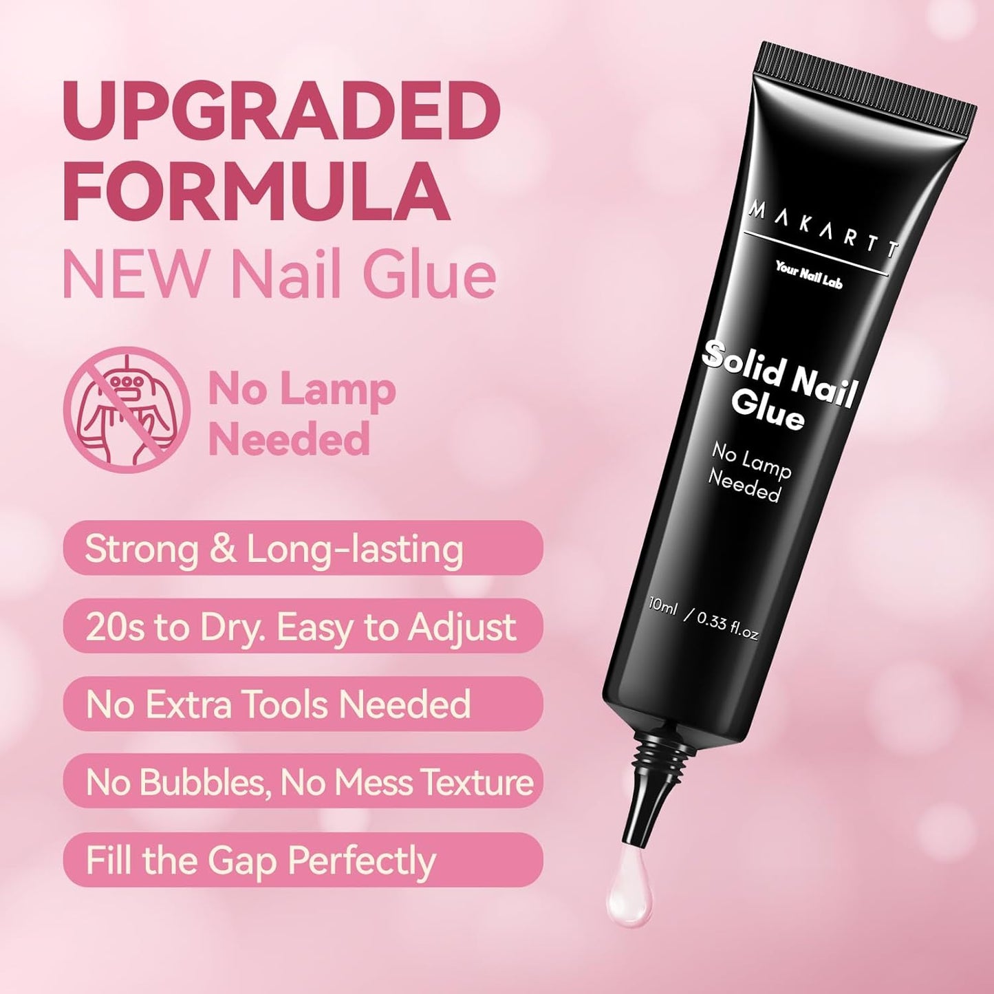 Makartt New Super Strong Nail Glue for Press On Nails: No Uv/Led Lamp Needed, Quick Drying 20s, Long-Lasting Semi Solid Gel Fake Tips Adhesion,Updated Formula DIY Home Salon Manicure 10ml, Hema Free