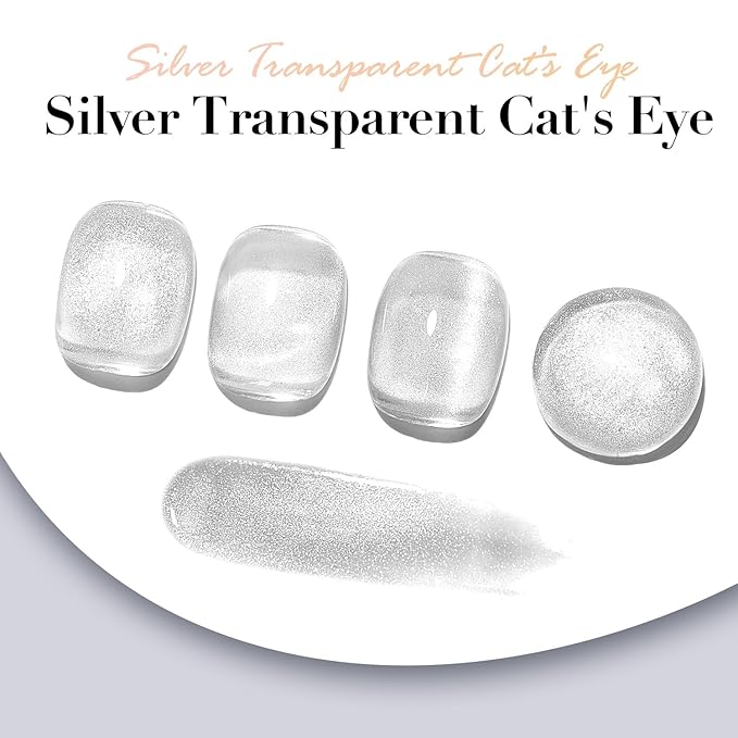 AZUREBEAUTY Cat Eye Nail Polish Fast Drying Silvery Glitter Top Coat Nail Polish Moonlight Natural Glassy Shine Salon Quality for Women Girl Gifts