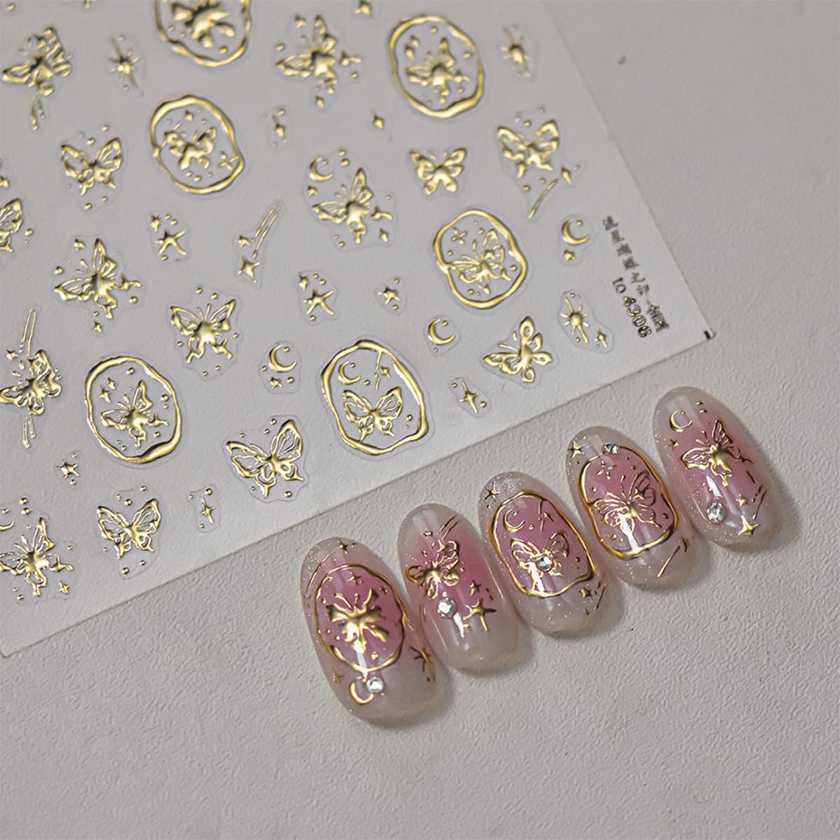 5D Embossed Gold Nail Stickers Butterfly Nail Art Stickers Self-Adhesive Bronzing Butterflies Star Nail Decals Gold Nails Design Manicure Decorations for Women Girls DIY Nail Supplies 1Pcs