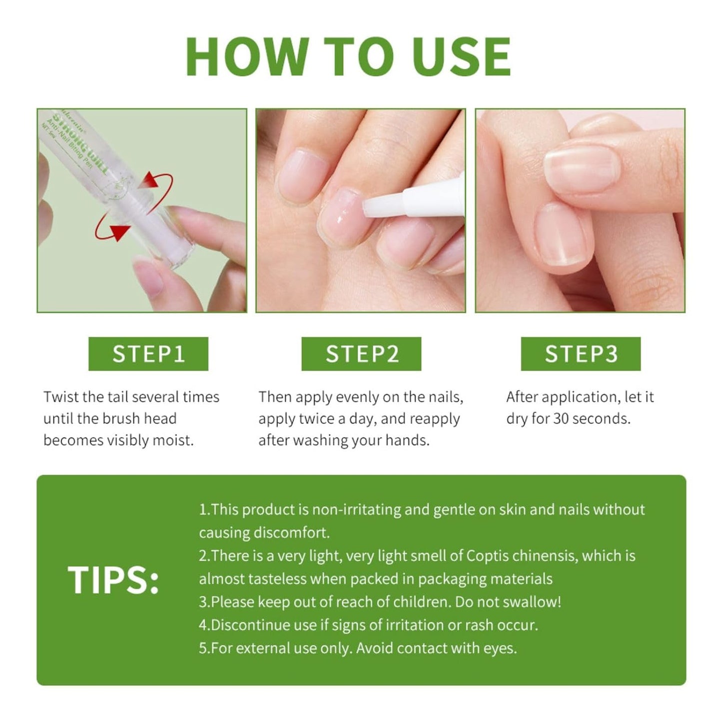 Nail Biting Prevention for Kids & Adults - Anti-Nail Biting Pen, Bitter Tast Nail Polish, 2-in-1 Nail Strengthener & Repair, Thumb Sucking Deterrent