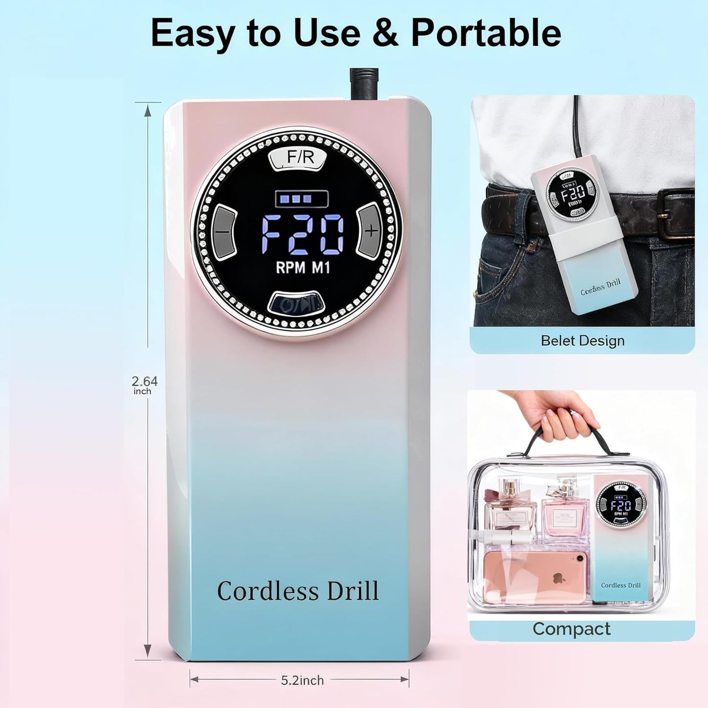 Professional Electric Nail Drill , LUMCRISSY 40000 PRM Electric Nails File Machine for Acrylics, Rechargeable Nail File Nail Grinder Drill Bit Manicure Pedicure for Salon and Home Use
