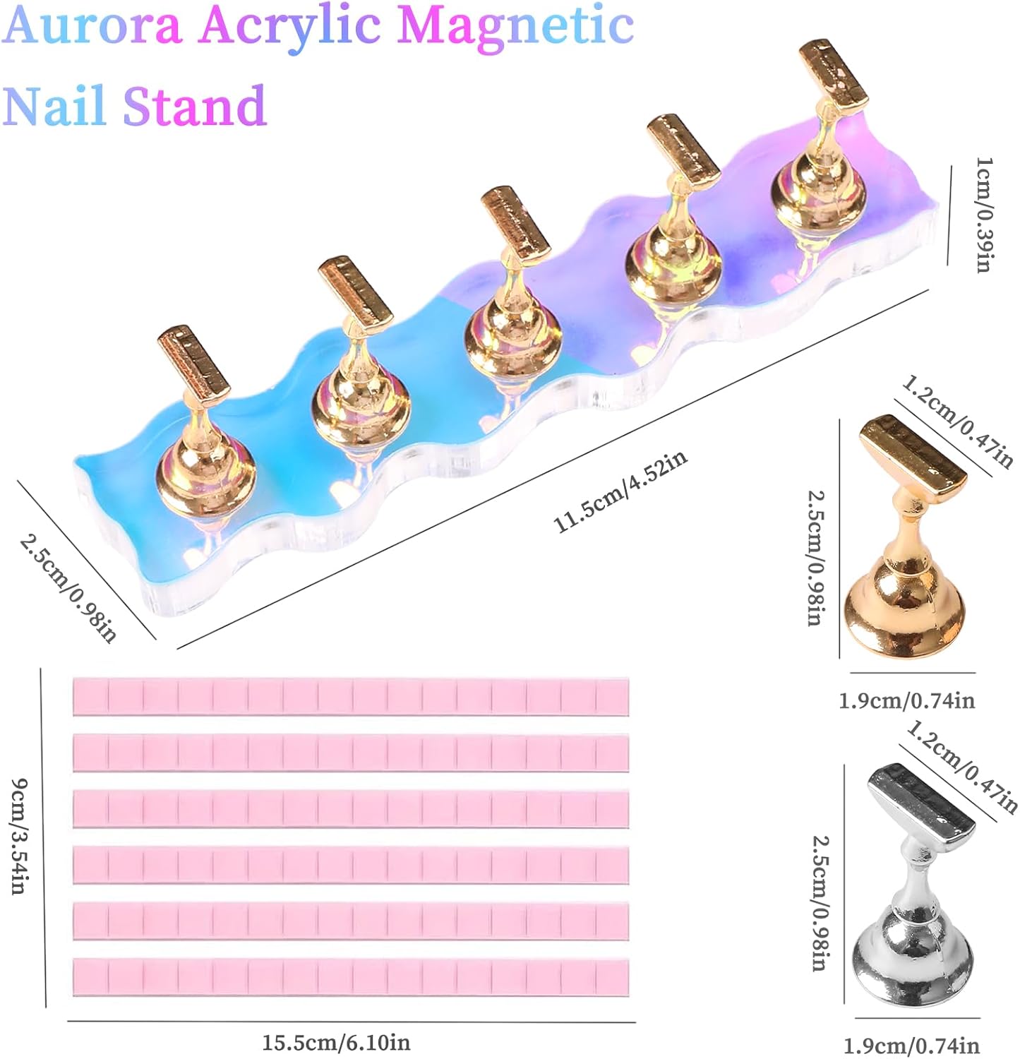 ANGNYA Nail Stand for Press on,2 Set Aurora Nail Holder for Painting Nails Press on Nail Stands with 96 Pcs Reusable Sticky Putty for Nail Art Display Home & Salon Use