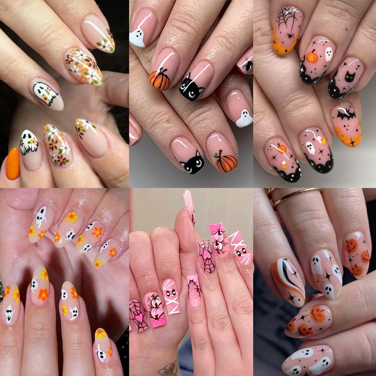 8 Sheets Halloween Nail Art Stickers Decals 3D Self-Adhesive Horror Ghost Spider Web Spider Pumpkin Hand Bone Skull Black Cat Nail Stickers Cute Halloween Nail Decals for Women Party Nails Supplies
