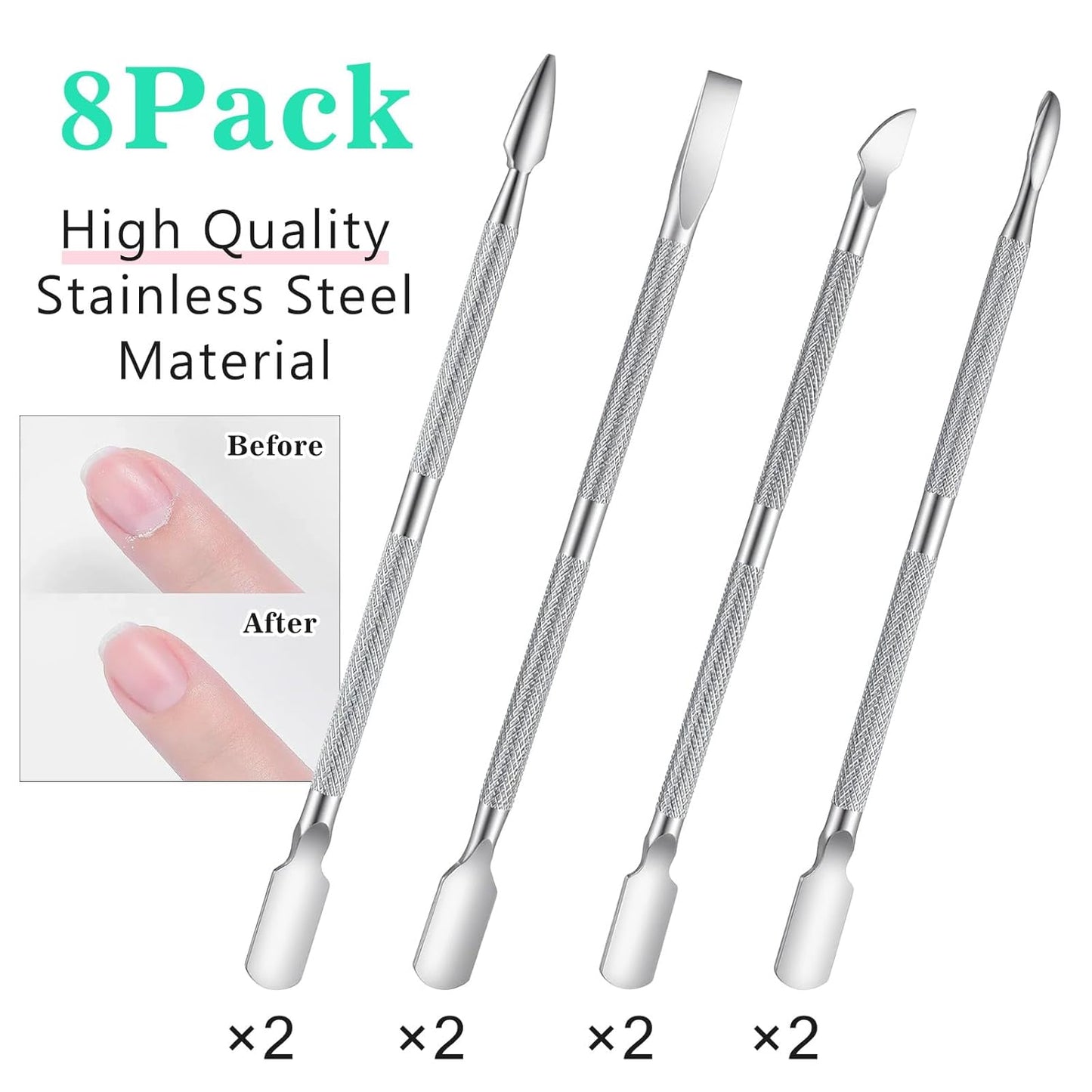 8 Pcs Nail Cuticle Pusher Professional Cuticle Peeler Scraper Stainless Gel Nail Polish Remover Durable Pedicure Manicure Tools Nails Cleaner Cuticles Care for Fingernails Toenails