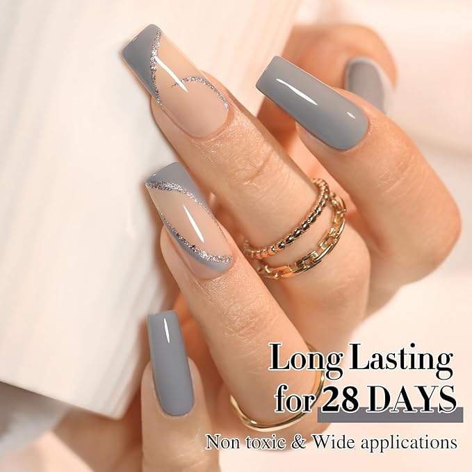 Double Rhythm 0.50 OZ Gel Polish Hema Free Same Color Same Bottle Golden Round Translucent Neutral Natural Milky 15 ML Jelly UV Polish Art DIY at Home (Gray-C1566)