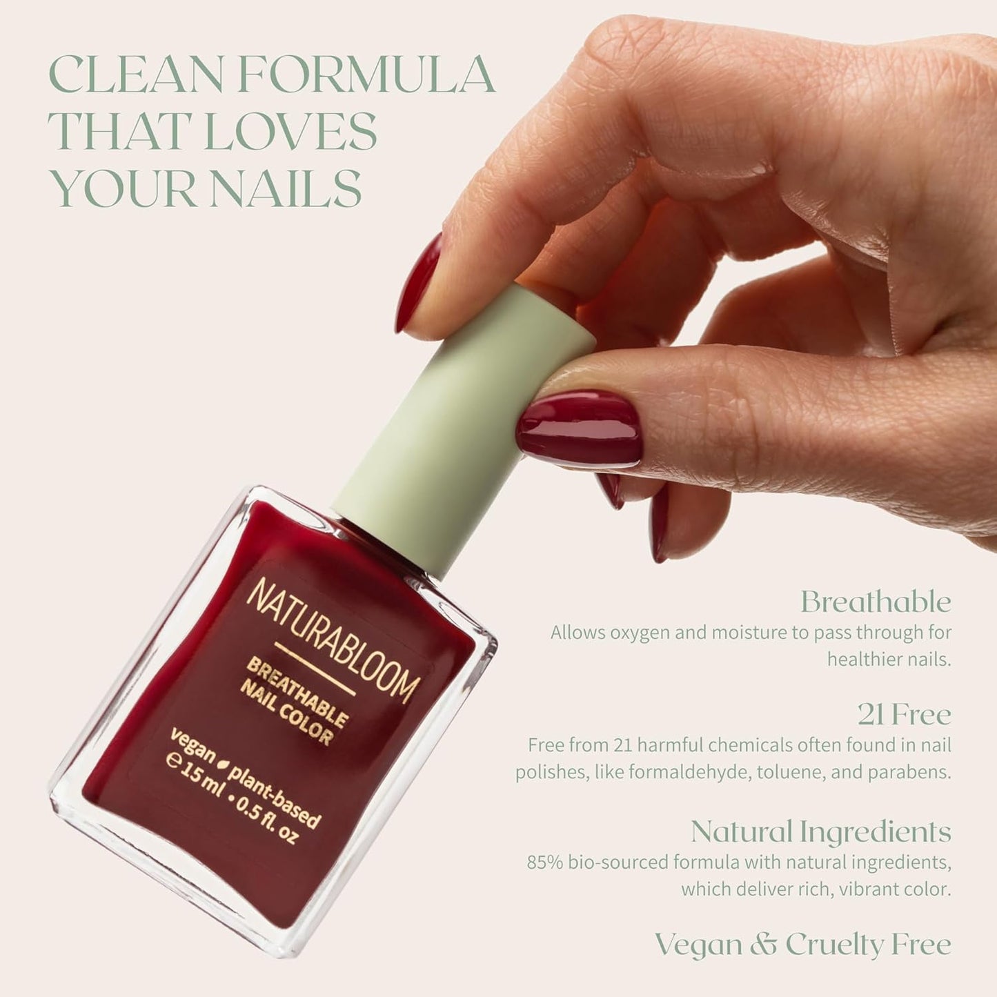 Breathable Premium Long Lasting Nail Polish (Ruby Red) - Vegan & Toxin-Free