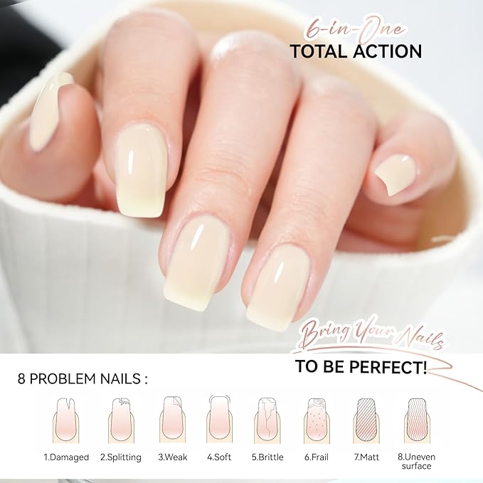 gelike ec Nail Strengthener and Growth Polish: Milky Apricot Protein Nail Repair Treatment for Damaged Nails Quick Dry Hardener Polish for Women at Home 16ml