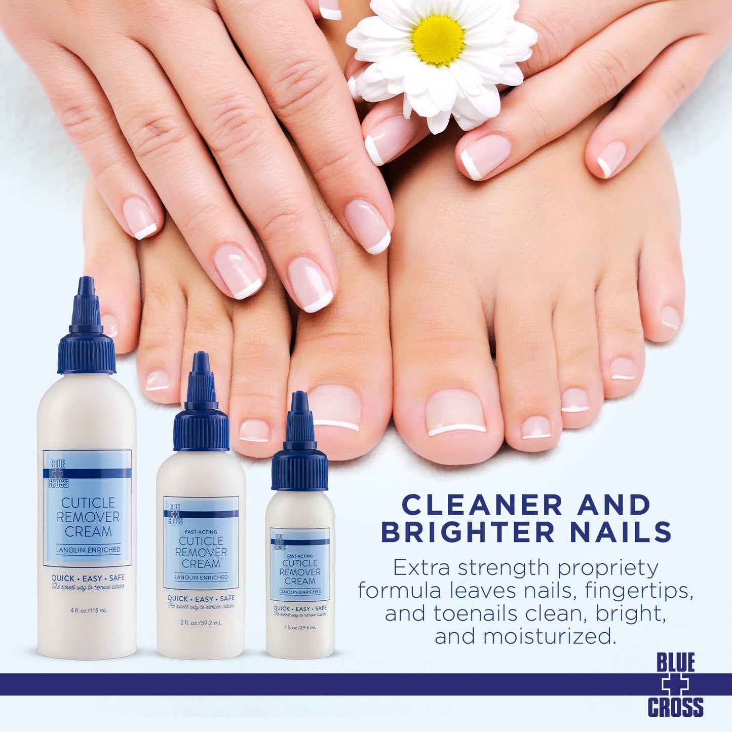 Blue Cross Cuticle Remover Cream for Dry Damaged Cuticles, Moisturizing Cuticle Softener for Nails, Professional Nail Care for Dry Manicures, Brittle Hang Nails, Made in USA, 4oz