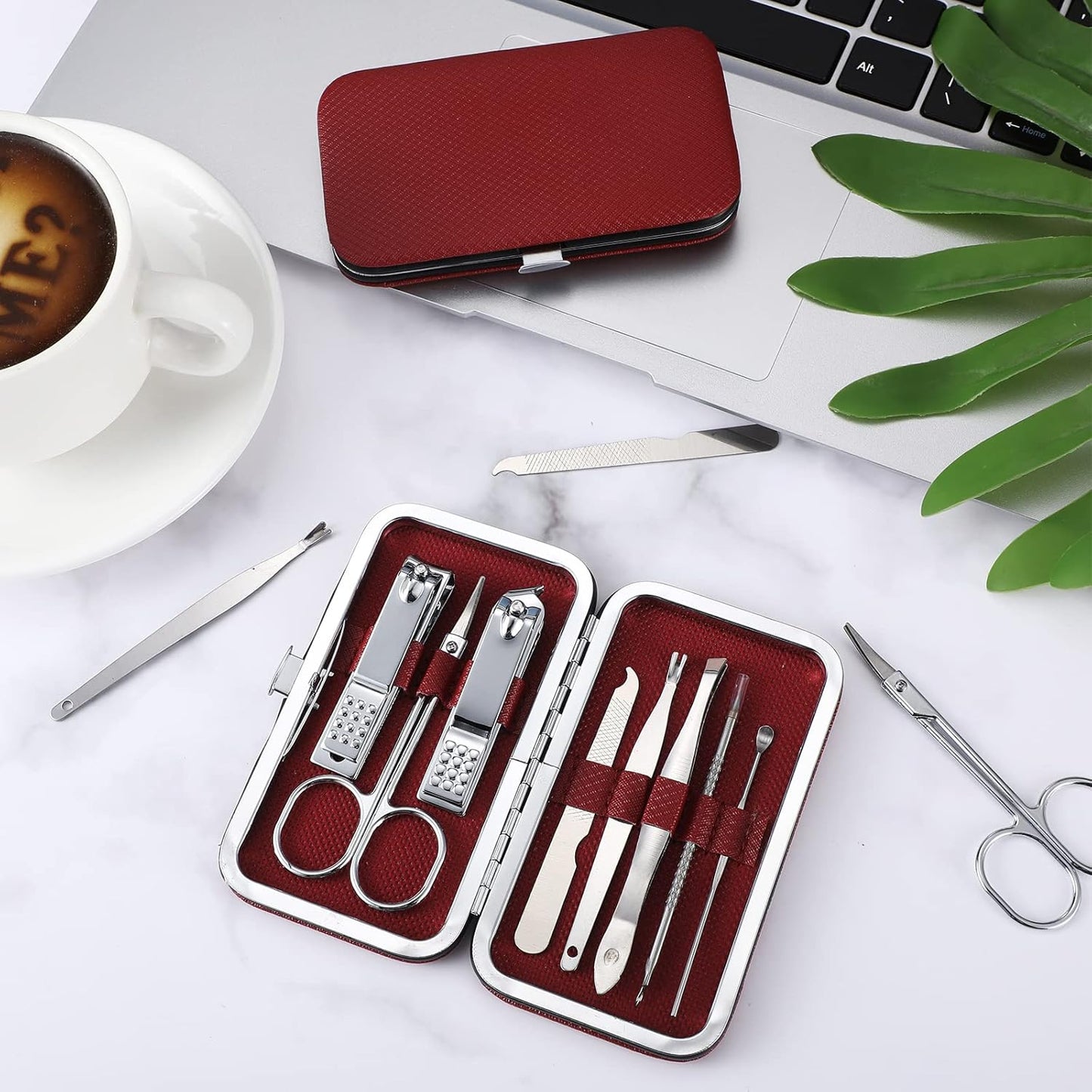 Lasnten 24 Set Christmas Manicure Set Bulk Nail Clippers Grooming Nail Kit Stainless Steel Professional Pedicure Kit Pedicure Tools with Travel Case Gifts for Xmas Men Women(8 in 1,Red, Silver)