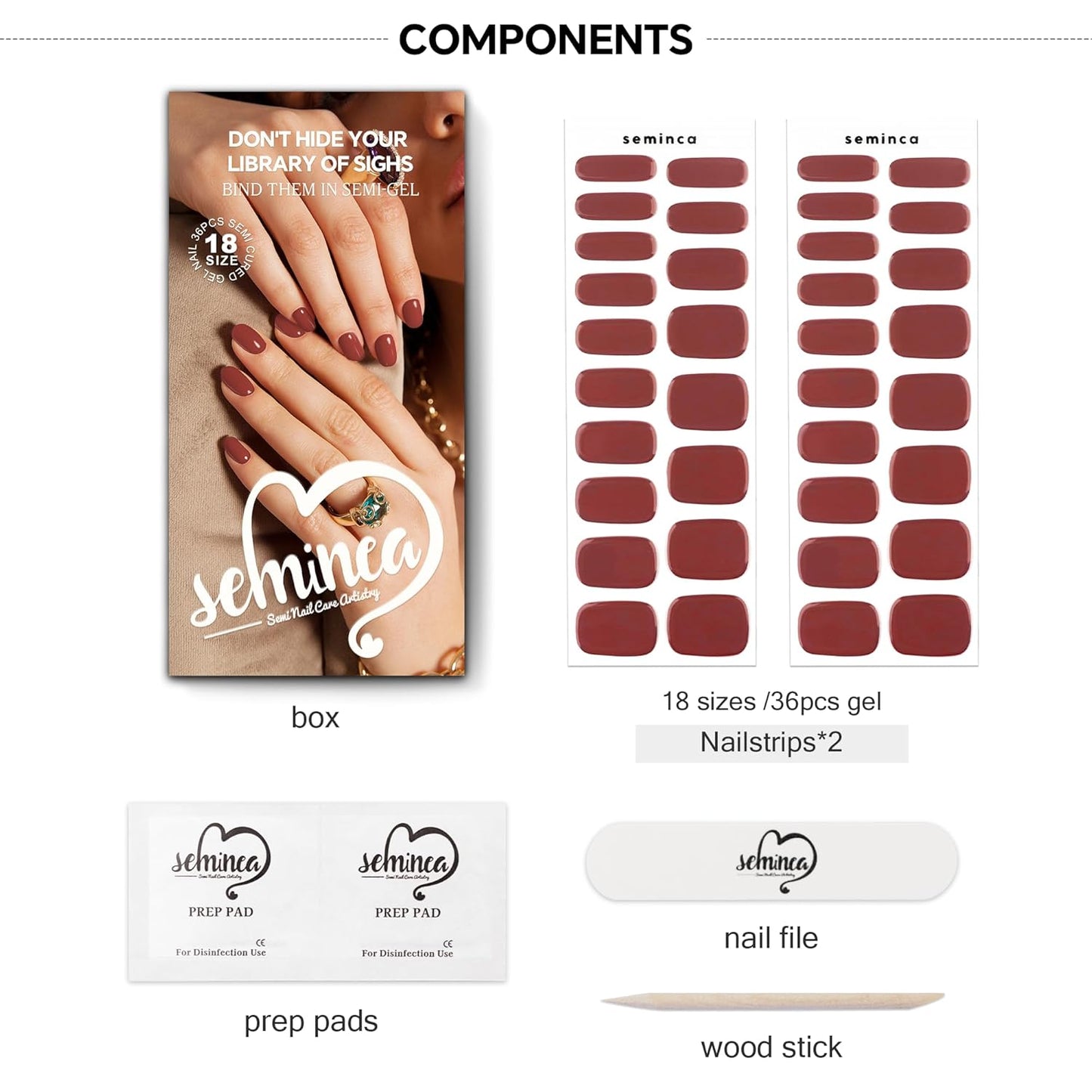 Semi Cured Gel Nail Art Wraps-Easy Grip Semi-Gel Stickers Starter Kit,18 Size Nail Strips Salon-Quality,Long Lasting,Easy On & Off Works with Any UV/LED Lamps(Cream Rose)