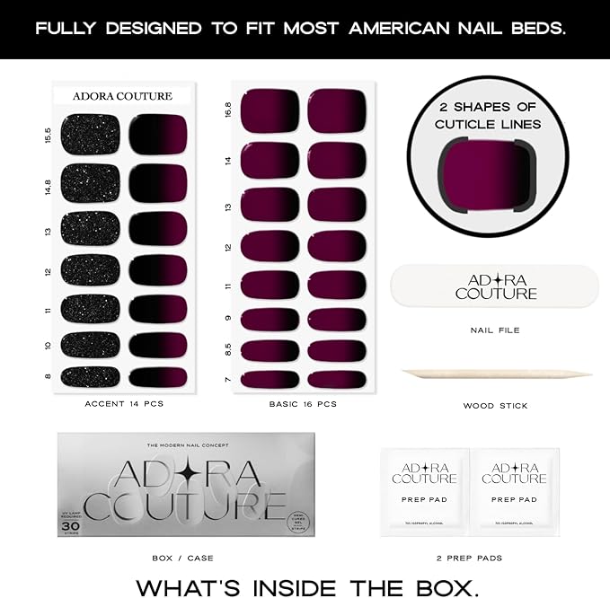 Semi Cured Gel Nail Strips with 30 Pieces - Salon Quality Manicure Kit for Women Easy Application Wraps Includes Prep Pads Nail File Wooden Stick, UV Light Required (Purple LA)