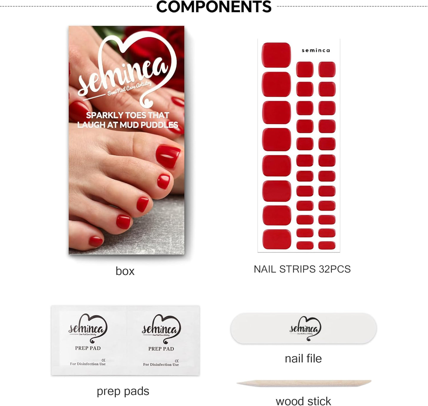 Semi Cured Gel Toe Nail Strips-at-Home Pedicure Essentials Cover Yellow Nails, Pedicure Essentials for Swimmers & Athletes(Red.Pedicure)