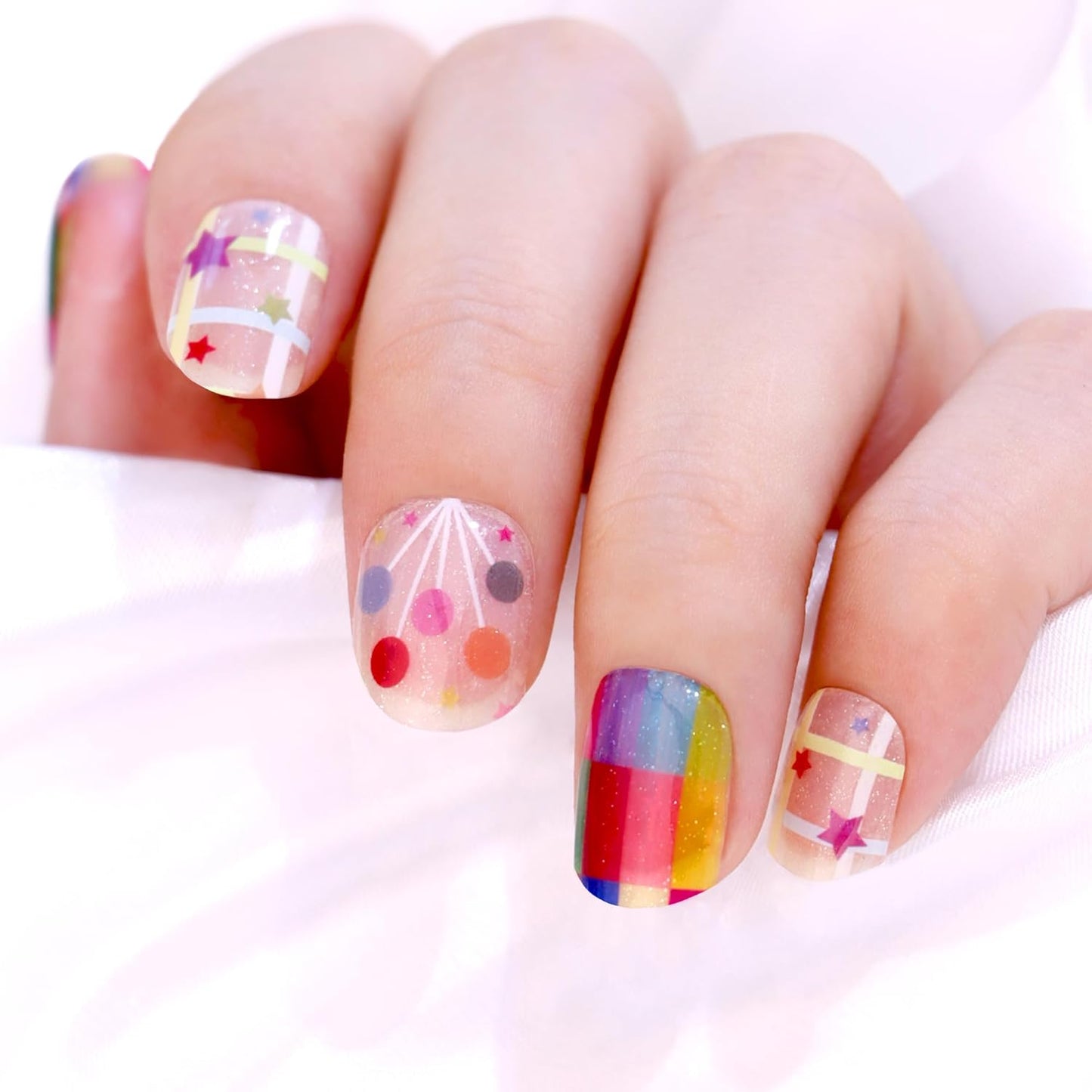 Semi Cured Gel Nail Strips-Salon Quality Semi-Cured Gel Press On Nails Stickers Strengthening Quick DIY Nail Art Manicure Kits for Women at Home(Rainbow Bomb)