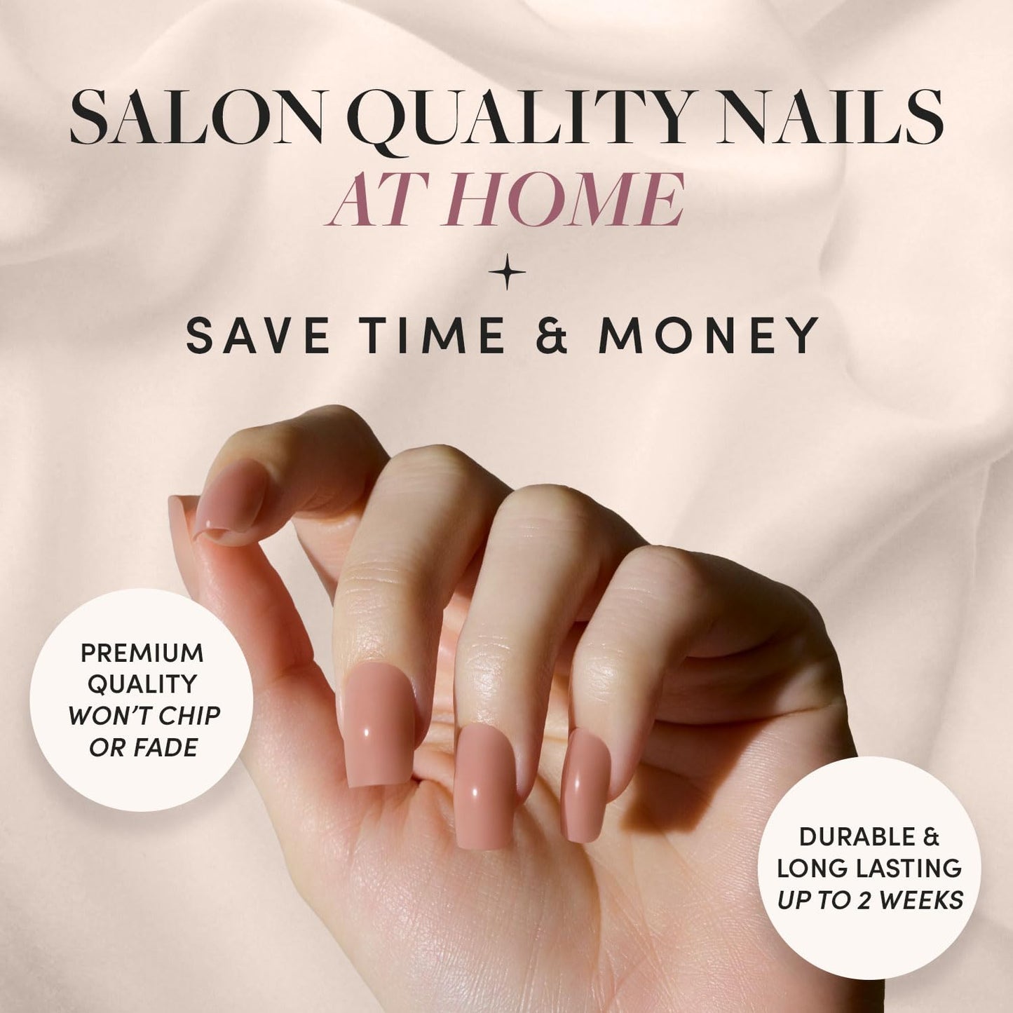 Glamnetic Press On Nails - In The Nude | Medium Square Fake Nails, Sheer Nude Neutral, Salon Quality | 15 Sizes - 30 Nail Kit