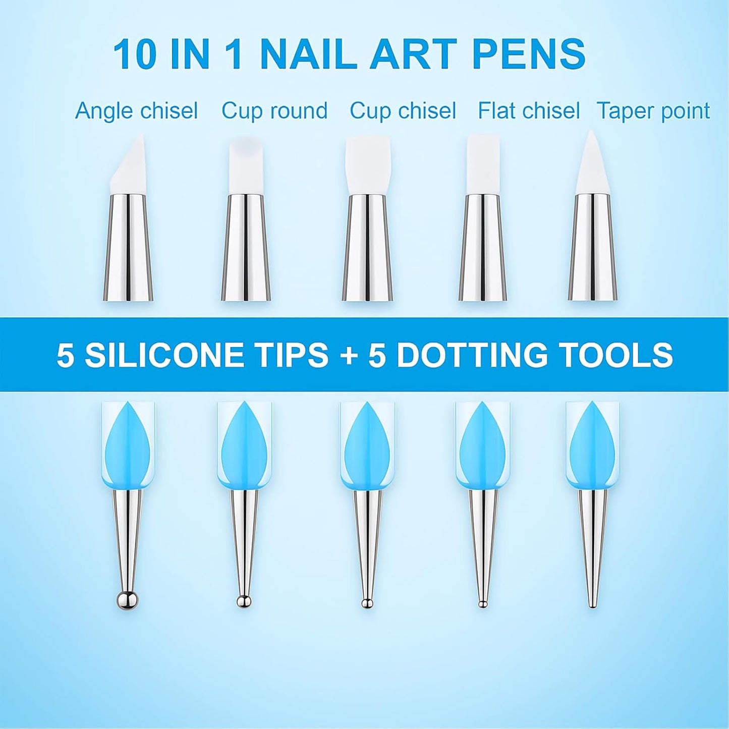 5PCS Dual-Ended Nail Art Dotting Pens – Silicone Sculpting & Dotting Tools Set for Acrylic Gel Nail Design, Gradient, Carving, DIY Manicure