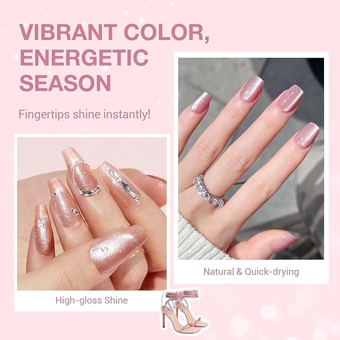 AZUREBEAUTY Cat Eye Nail Polish Set Quick Dry Nude Purple Glitter 2 Colors Nail Lacquer Natural Shine DIY Salon Home Women Gifts 2Pcs 0.34oz