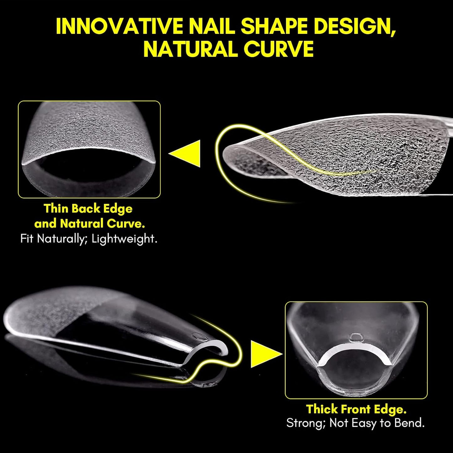 Makartt Coffin False Nail Tips: 500pcs Long Pre-buffed Full Cover Clear Press on Acrylic Nails Extension 10 Sizes No Crease Soak Off Soft Gel Fake Tip with Box Home DIY