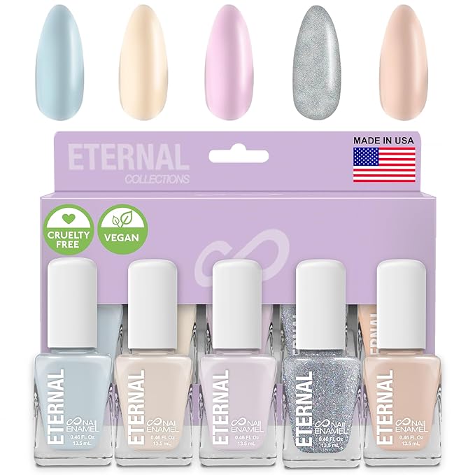 Eternal Light Blue Nail Polish Set for Women (CLASSY SPARKLY) - Glitter Nail Polish Set for Girls - Lasting & Fast Dry Light Nude Nail Polish for Home DIY Mani Pedi - Made in USA, 13.5mL (Set of 5)