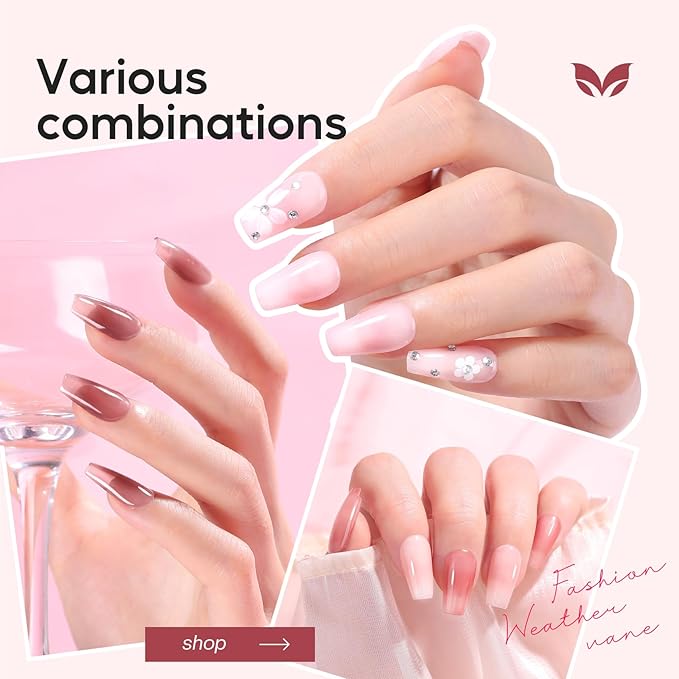 Morovan Jelly Nail Polish Set: Sheer Glass Pink Nude Fingernail Polish Kit Quick Air Dry Regular Neutral Mini Finger Toe Nail Polish DIY Manicure Art Salon Gift for Women Girl