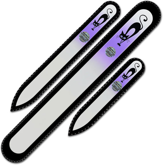 Mont Bleu Set of 3 Cats Glass Nail Files Hand Decorated with Crystals from Swarovski® | Hand Made, Czech Tempered Glass, Lifetime Guaranty